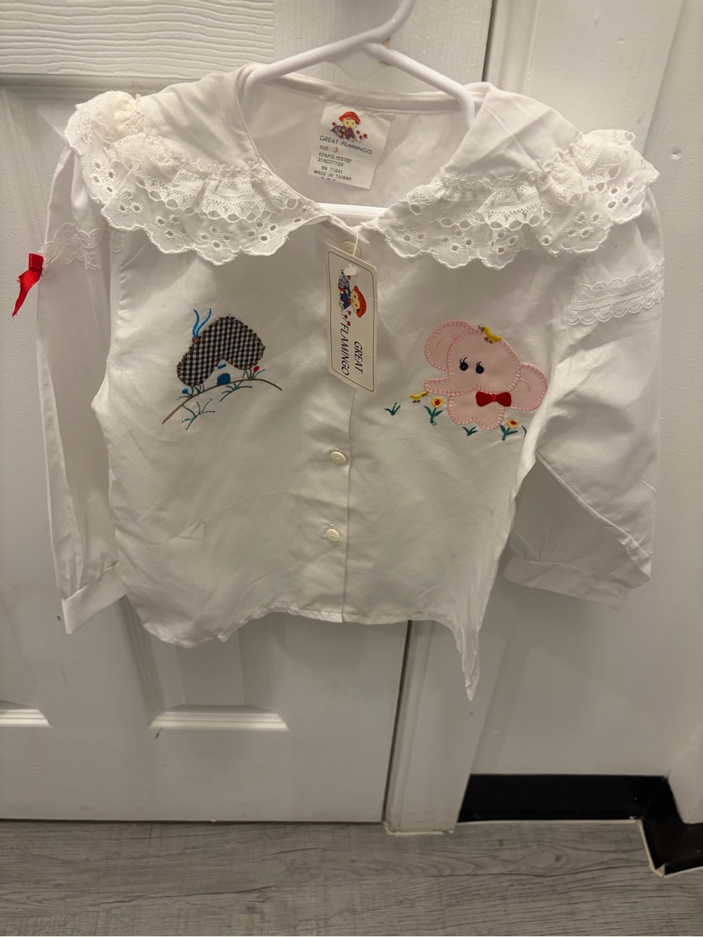 Cute children’s White Embroidered Ruffle-Collar Shirt